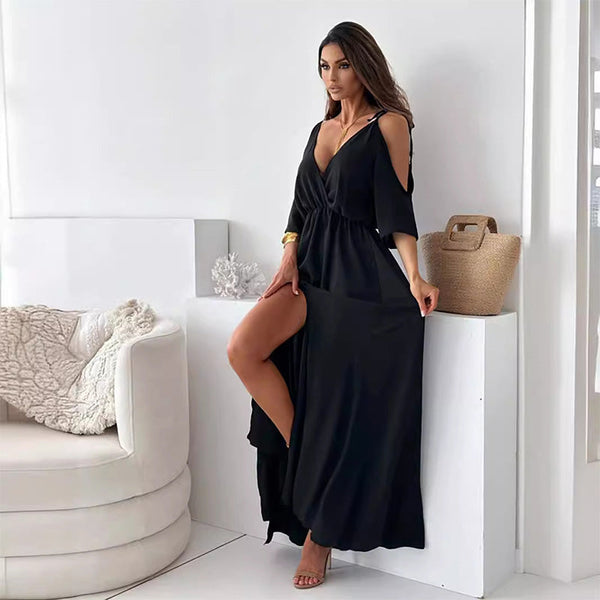 Carla V-Ausschnitt Kleid | Damen Elegantes Kleid | Seitenschlitz