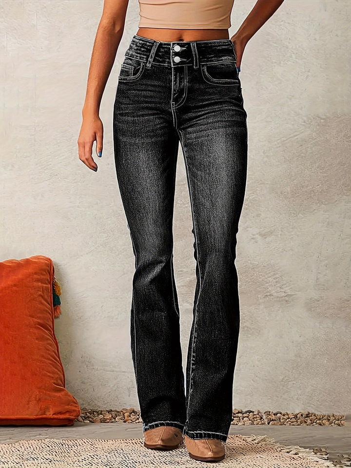 Melina | Damen Figurbetonte Flared-Jeans | Reißverschluss-Detail