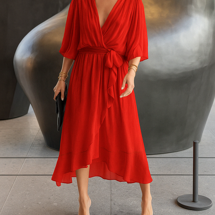 Florina | Damen Fließendes Kleid | V-Ausschnitt
