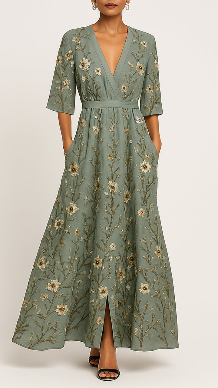 Ronia | Damen Wickelstil Maxikleid | Figurbetont Elegant
