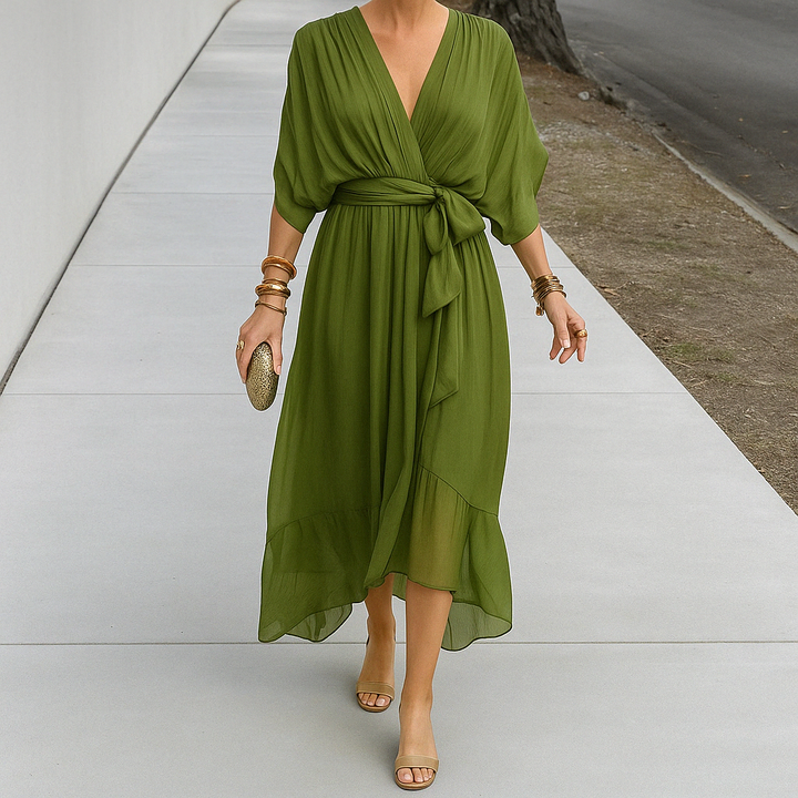 Florina | Damen Fließendes Kleid | V-Ausschnitt