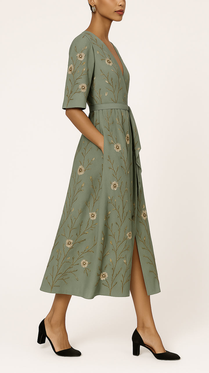 Ronia | Damen Wickelstil Maxikleid | Figurbetont Elegant
