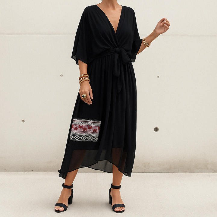 Florina | Damen Fließendes Kleid | V-Ausschnitt