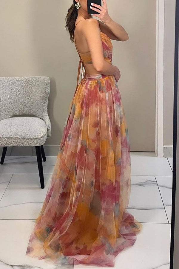 Silja | Damen Geblümtes Maxikleid | Verstellbar