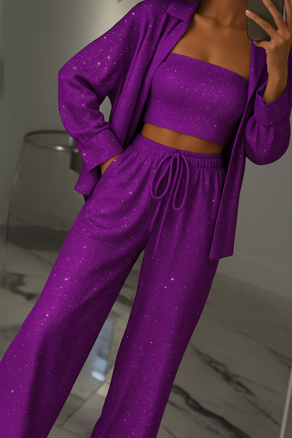 Maila | Damen Glitzer Zweiteiler Anzug | Party Elegant