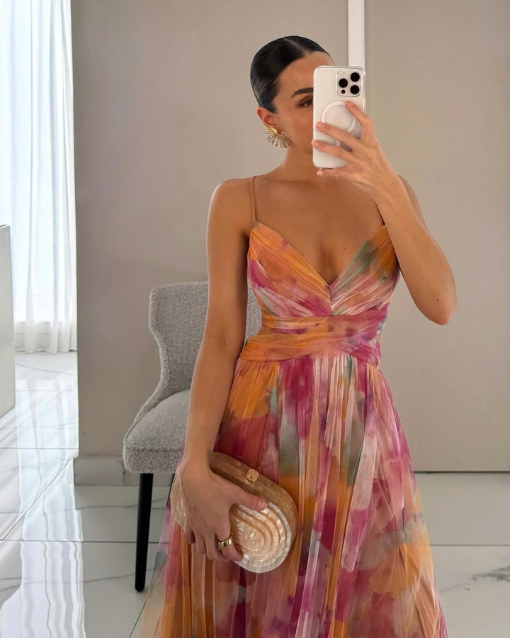 Silja | Damen Geblümtes Maxikleid | Verstellbar