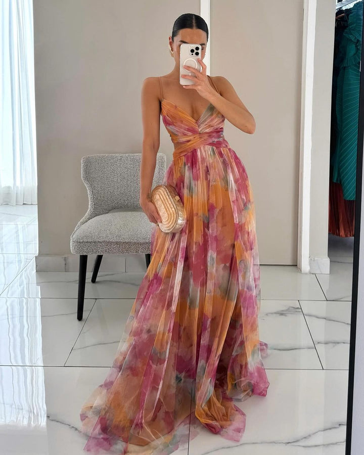 Silja | Damen Geblümtes Maxikleid | Verstellbar