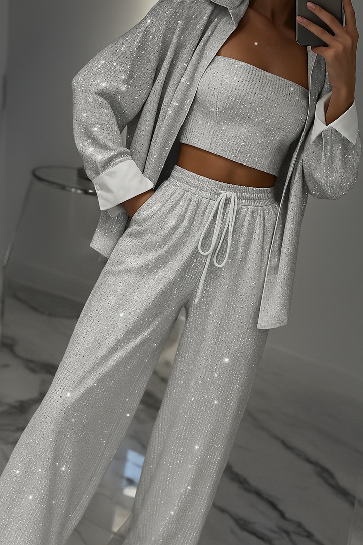 Maila | Damen Glitzer Zweiteiler Anzug | Party Elegant