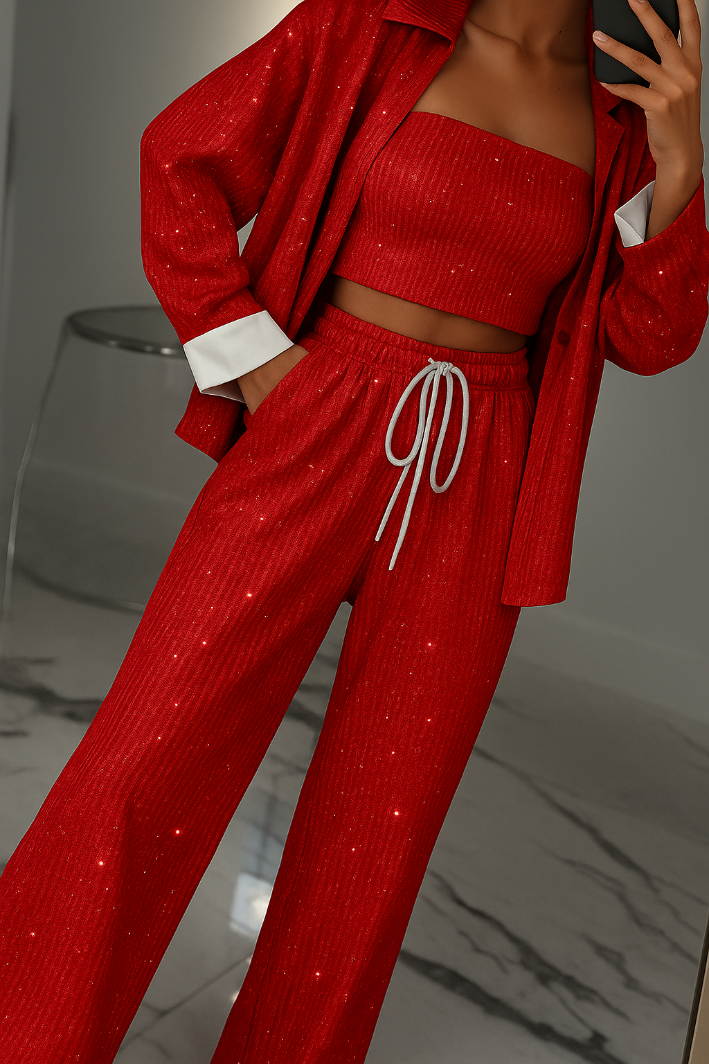 Maila | Damen Glitzer Zweiteiler Anzug | Party Elegant
