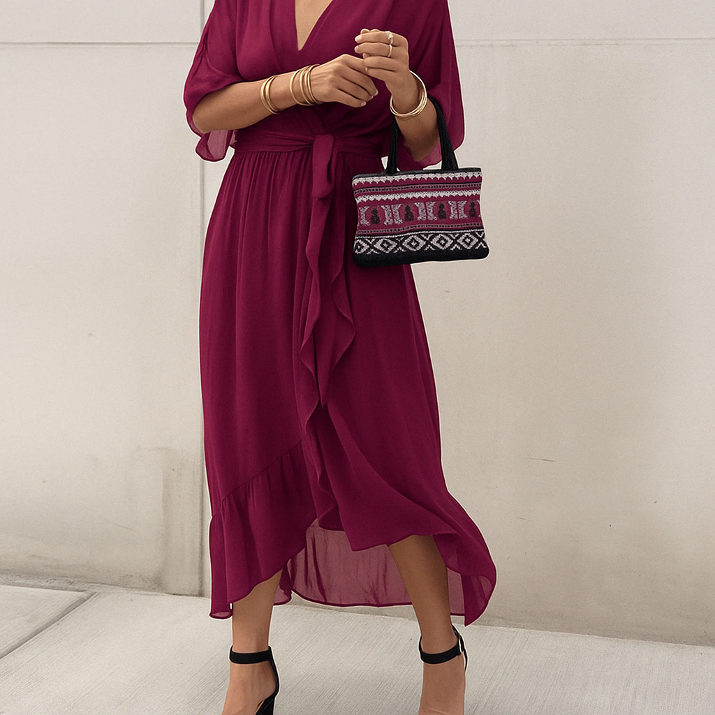 Florina | Damen Fließendes Kleid | V-Ausschnitt