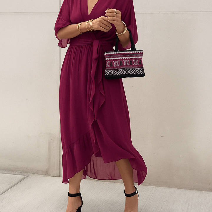 Florina | Damen Fließendes Kleid | V-Ausschnitt
