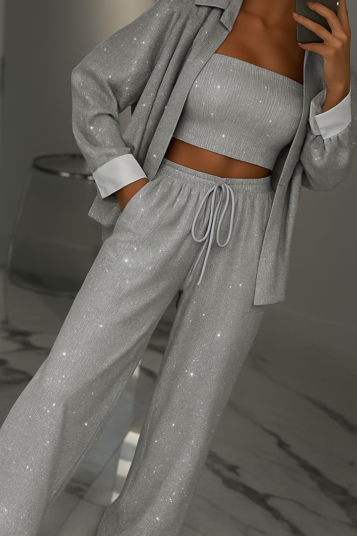 Maila | Damen Glitzer Zweiteiler Anzug | Party Elegant