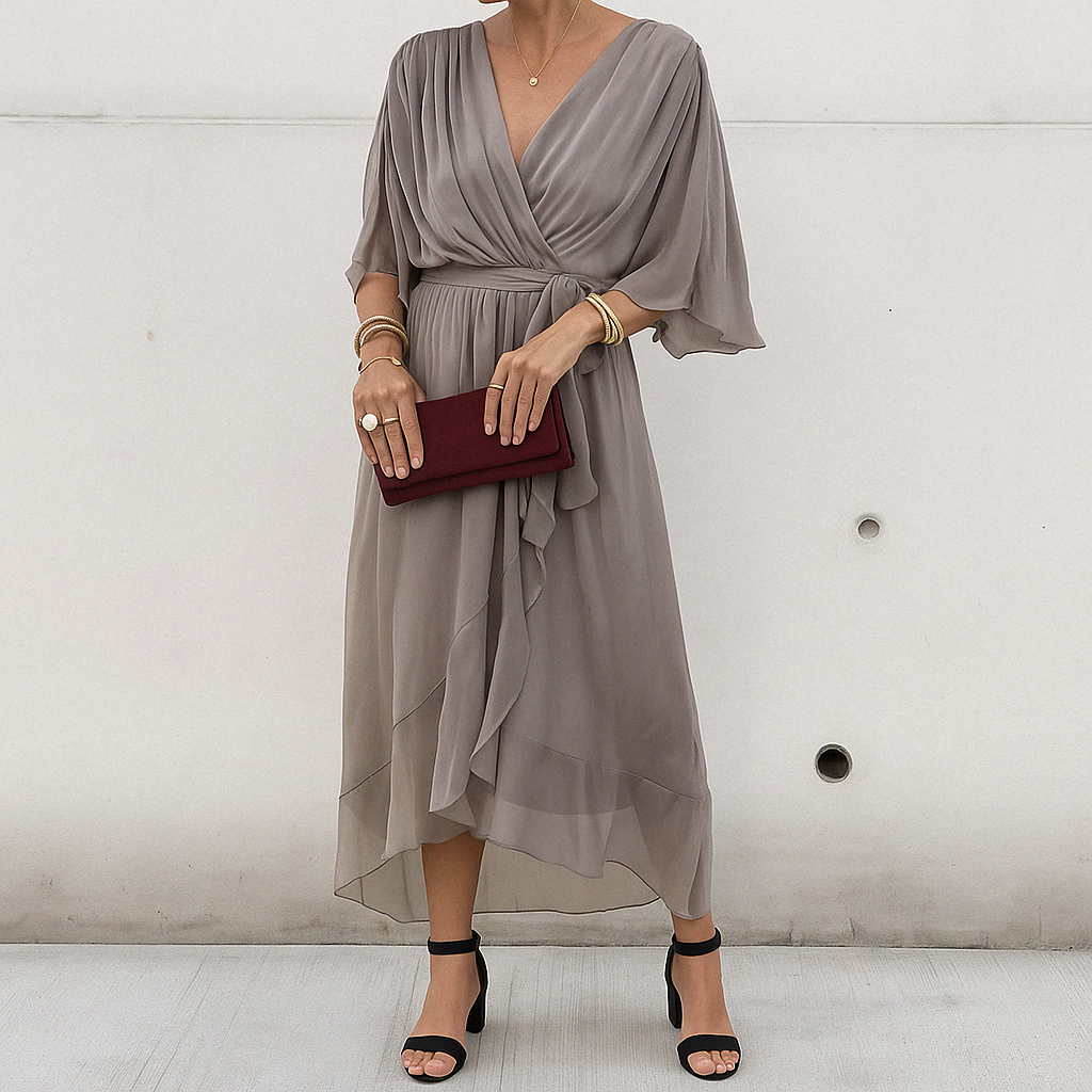 Florina | Damen Fließendes Kleid | V-Ausschnitt