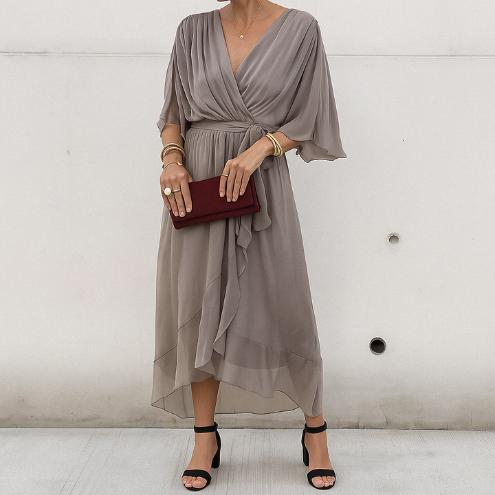 Florina | Damen Fließendes Kleid | V-Ausschnitt