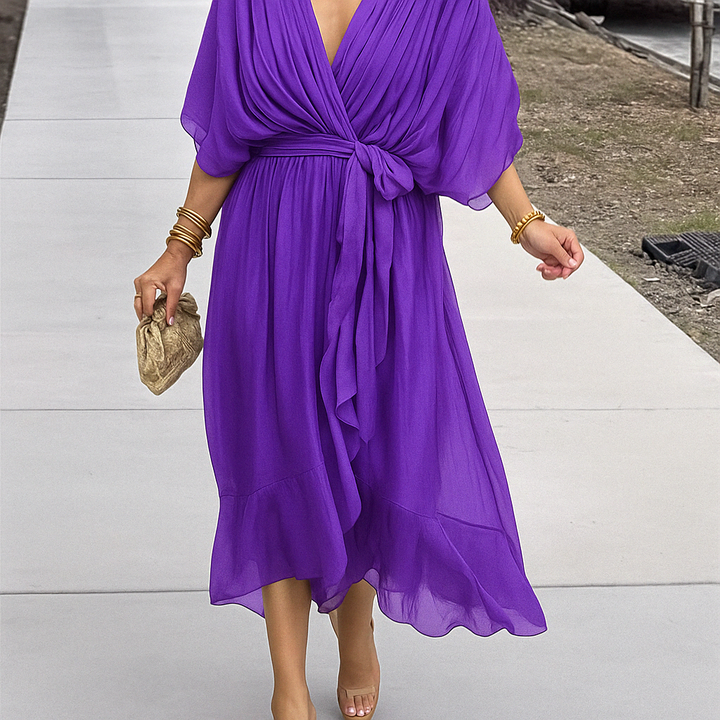 Florina | Damen Fließendes Kleid | V-Ausschnitt