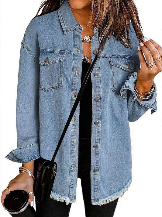 Damen Denim Jacke Casual Outerwear Langarm