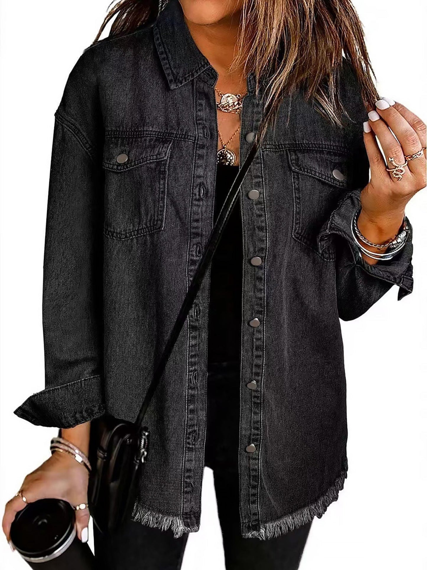 Damen Denim Jacke Casual Outerwear Langarm