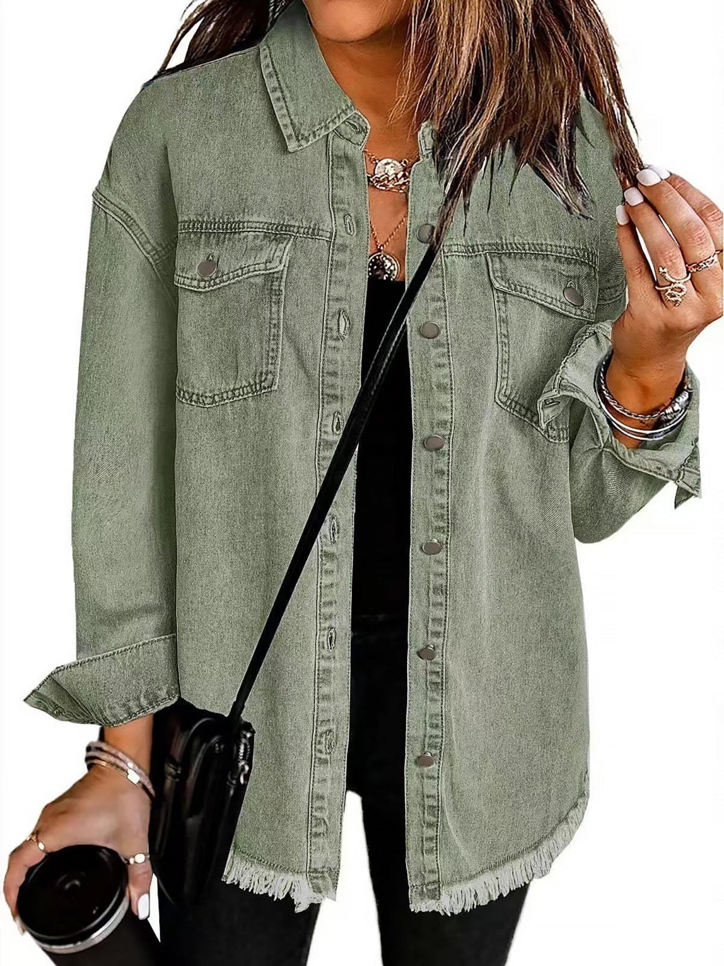 Damen Denim Jacke Casual Outerwear Langarm