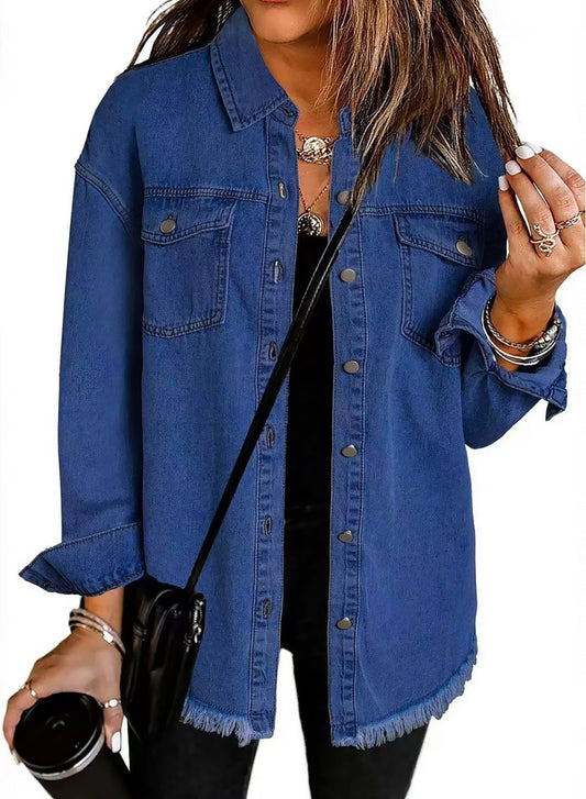 Damen Denim Jacke Casual Outerwear Langarm