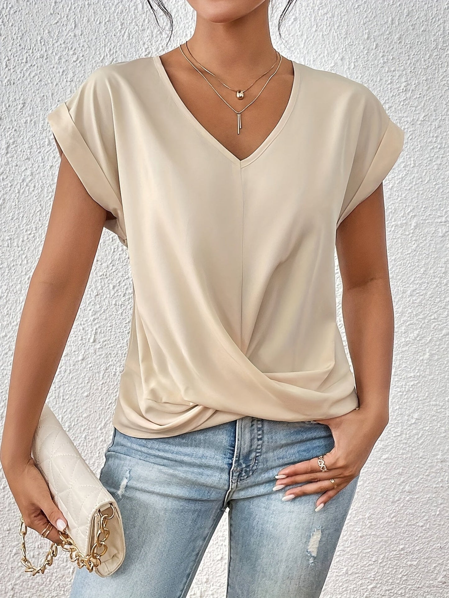 Kurzärmeliges T-Shirt mit V-Ausschnitt für Damen