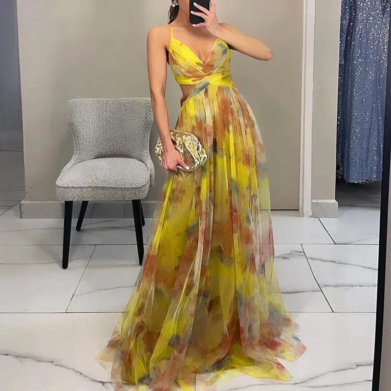 Silja | Damen Geblümtes Maxikleid | Verstellbar