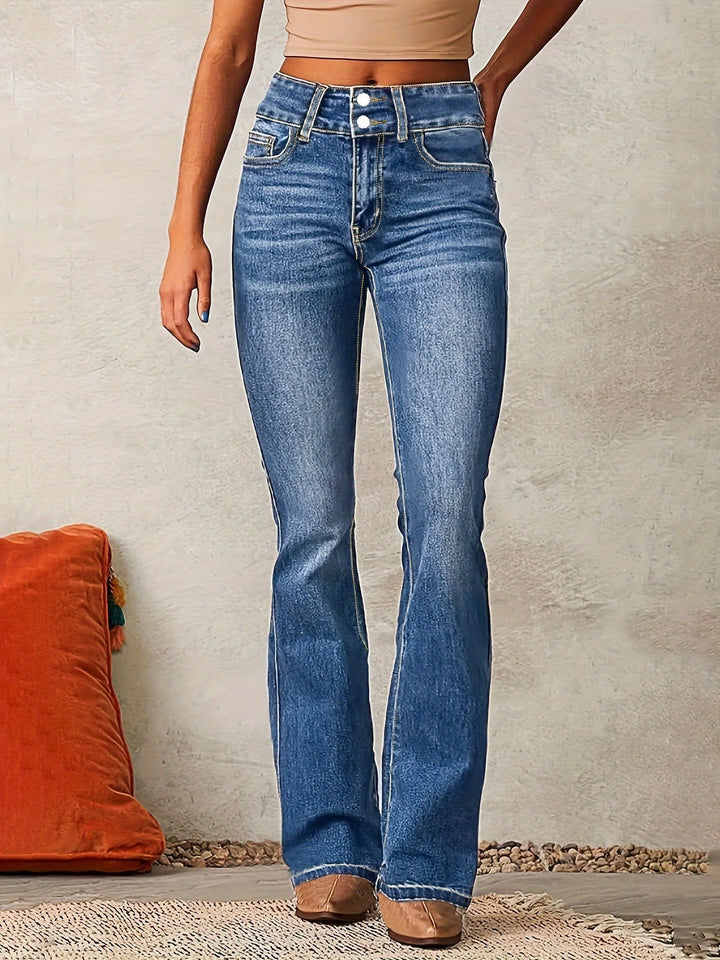 Melina | Damen Figurbetonte Flared-Jeans | Reißverschluss-Detail