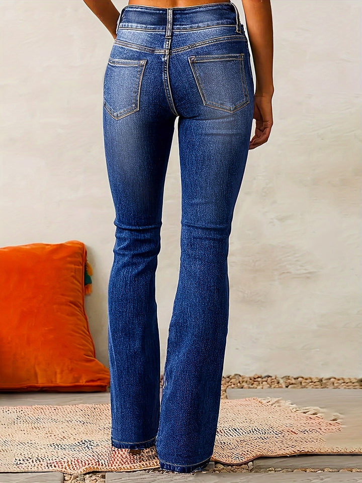 Melina | Damen Figurbetonte Flared-Jeans | Reißverschluss-Detail
