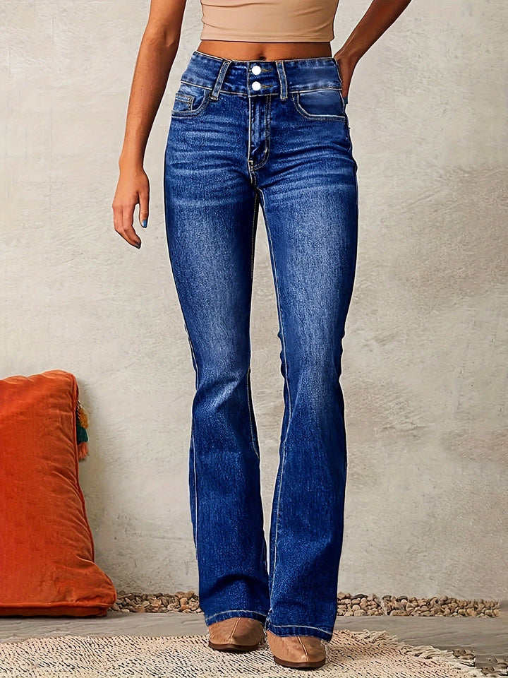 Melina | Damen Figurbetonte Flared-Jeans | Reißverschluss-Detail