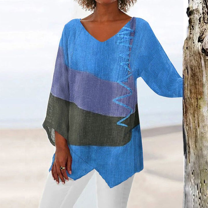 Helena | Damen Farbblock Bluse | V-Ausschnitt