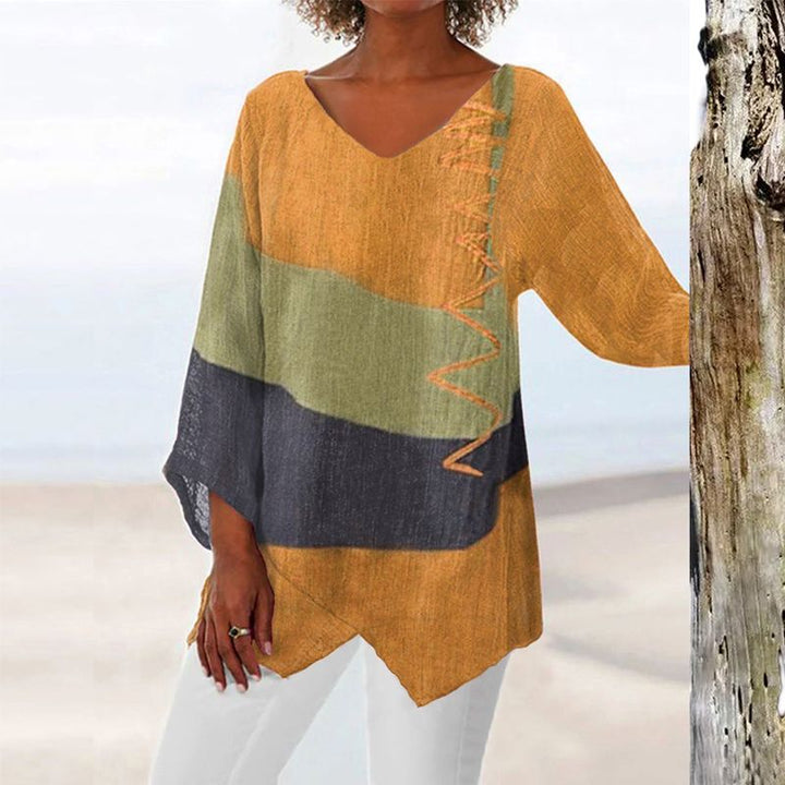 Helena | Damen Farbblock Bluse | V-Ausschnitt