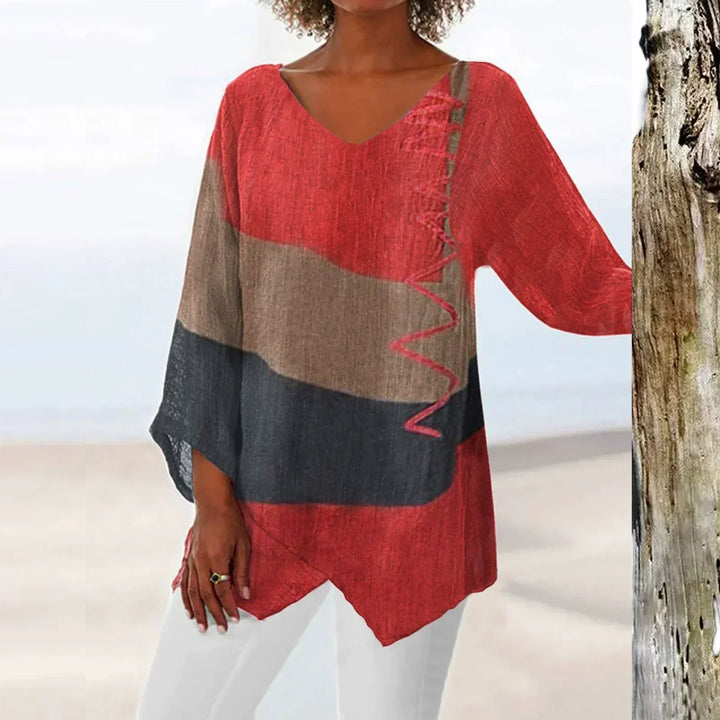 Helena | Damen Farbblock Bluse | V-Ausschnitt