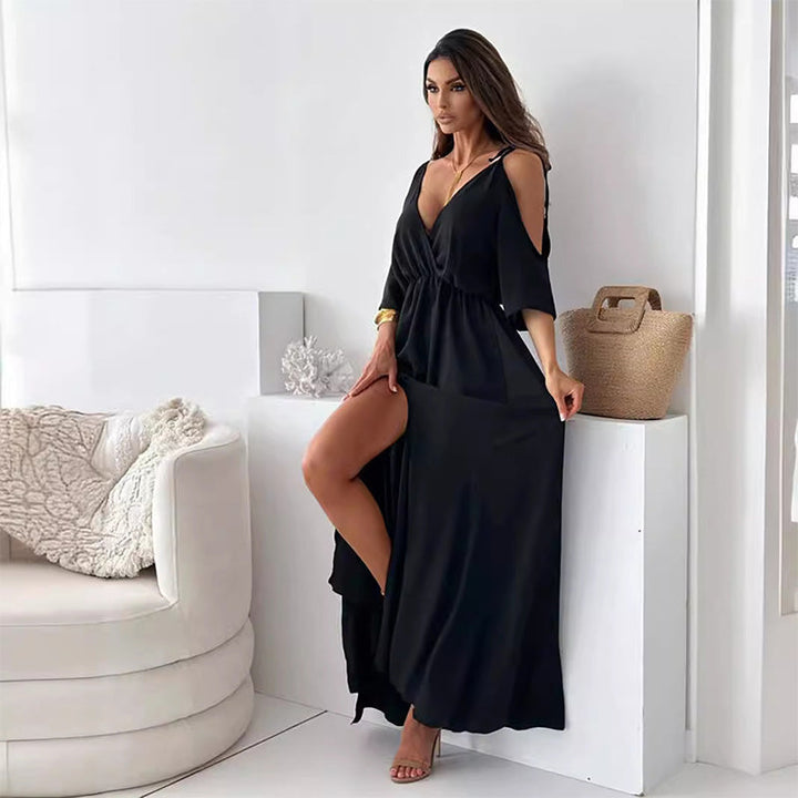 Carla V-Ausschnitt Kleid | Damen Elegantes Kleid | Seitenschlitz
