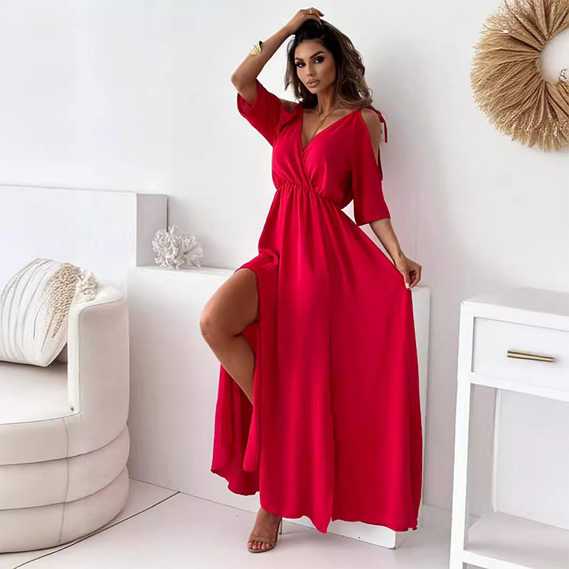 Carla V-Ausschnitt Kleid | Damen Elegantes Kleid | Seitenschlitz